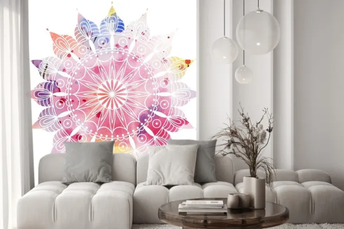 Naklejka: Wzór mandali na kolorowym tle akwareli