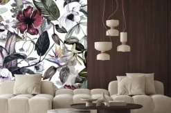 Naklejka: Wzór na akwareli z tropikalnymi kwiatami