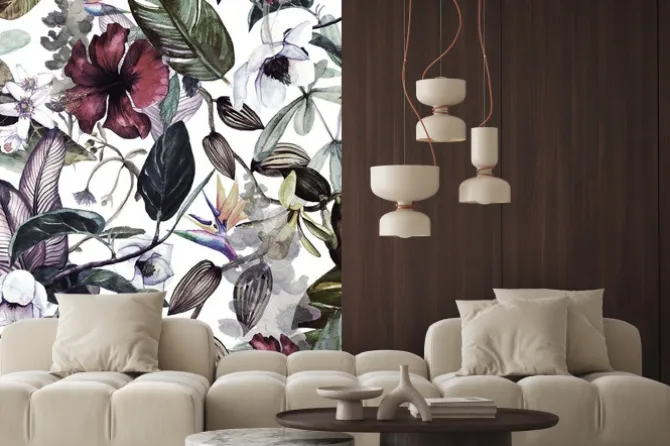 Naklejka: Wzór na akwareli z tropikalnymi kwiatami