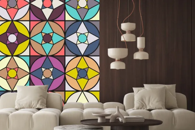 Naklejka: Wzór retro kształty geometryczne. kolorowe mozaiki.