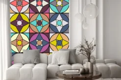 Naklejka: Wzór retro kształty geometryczne. kolorowe mozaiki.