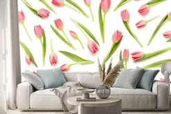 Naklejka: Wzór różowy tulipan na białym bacjkground.