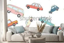 Naklejka: Wzór z ładny retro ręcznie rysowane samochody