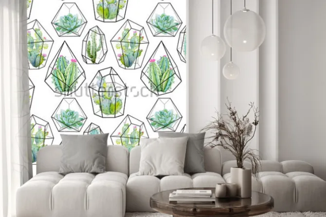 Naklejka: Wzór z kaktusami w szklarniach