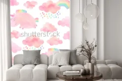 Naklejka: Wzór z ręcznie używanymi, tęcze i chmury. pojedynczo na białym