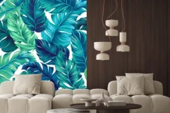 Naklejka: Wzór z tropikalnymi malowanymi liśćmi