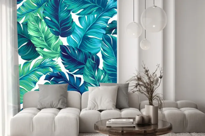 Naklejka: Wzór z tropikalnymi malowanymi liśćmi