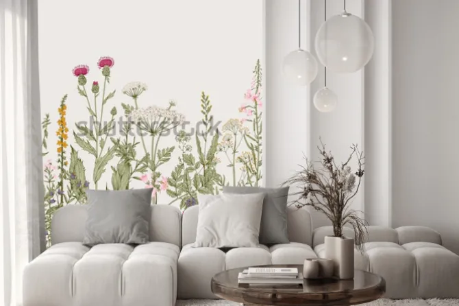 Naklejka: Wzór z ziół i dzikich kwiatów