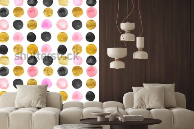 Naklejka: Wzór złote i różowe kropki. ręcznie rysowane akwarela