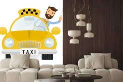 Naklejka: Yellow taxi car - vector icon