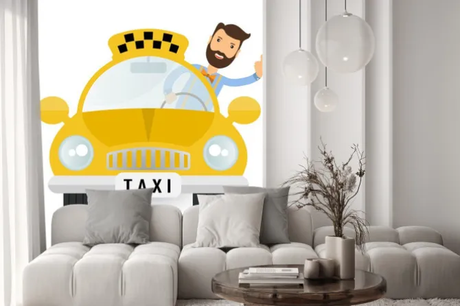 Naklejka: Yellow taxi car - vector icon