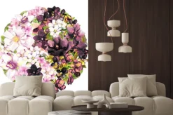 Naklejka: Yin yan, ying yang symbol z kwiatami. akwarela