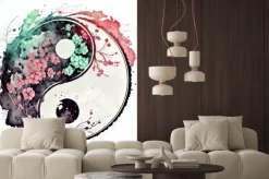 Naklejka: Yin-yang watercolor, floral illustration, generative ai