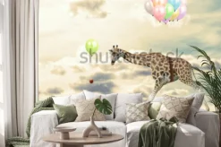 Naklejka: Żyrafa działa za szansą w niebie