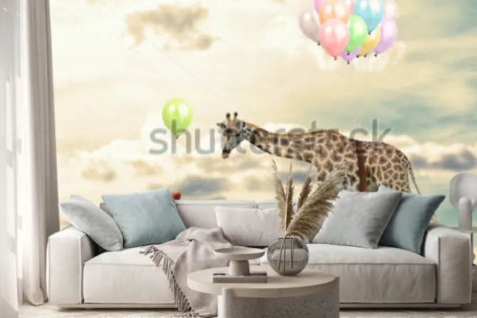 Naklejka: Żyrafa działa za szansą w niebie