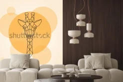 Naklejka: Żyrafa głowy geometryczne linie sylwetka na białym tle na pomarańczowym