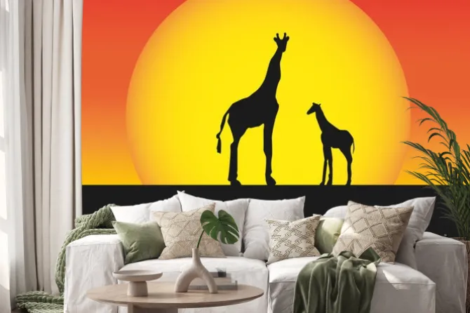 Naklejka: Żyrafy afrykańskie kontrastami krajobrazu