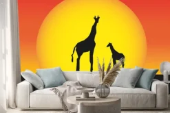 Naklejka: Żyrafy afrykańskie kontrastami krajobrazu