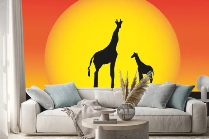 Naklejka: Żyrafy afrykańskie kontrastami krajobrazu