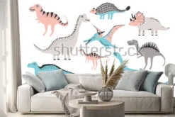 Naklejka: Zabawna kolekcja dinozaurów. śliczne dziecinne postacie w pastelowych