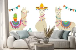 Naklejka: Zabawne lamy w ludowych strojach dla dzieci