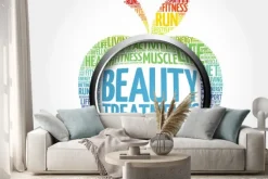 Naklejka: Zabiegi kosmetyczne apple word cloud ze szkłem powiększającym,