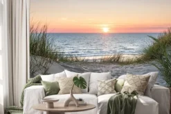 Naklejka: Zachód słońca nad spokojnym morzem