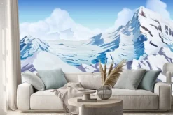 Naklejka: Zaśnieżone szczyty górskie, tło wektor