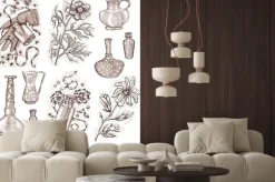 Naklejka: Zapach kwiatów i butelki perfum kolekcji samodzielnie na białym