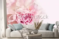 Naklejka: Zbliżenie na jasnoróżową piwonię na pastelowym tle