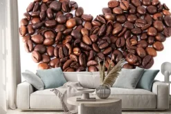 Naklejka: Zbliżenie serce wykonane z naturalnej brązowej palona kawa była