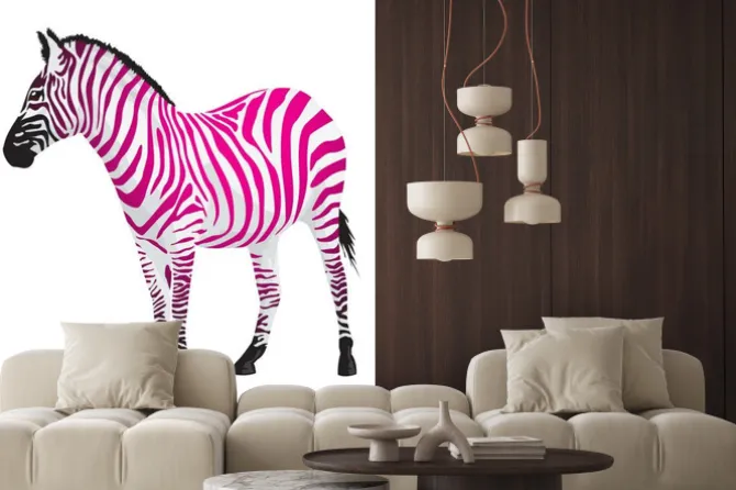 Naklejka: Zebra w paski różowy kolor.