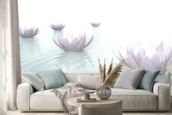 Naklejka: Zen flowers on water in widescreen