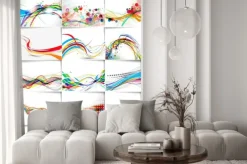 Naklejka: Zestaw abstrakcyjna fali linii plakat z miejsca na tekst.