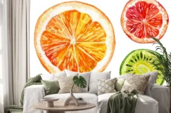 Naklejka: Zestaw akwareli świeżych pomarańczy, kiwi i grejpfruta
