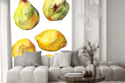 Naklejka: Zestaw akwareli cytrusy cytryna gruszka pojedyncze owoce