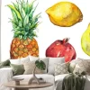Naklejka: Zestaw akwareli ananas cytryny granatu gruszka pojedyncze owoce