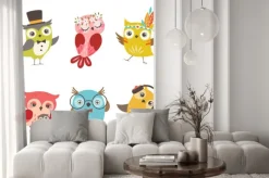 Naklejka: Zestaw cute sowy na białym tle