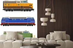 Naklejka: Zestaw ikon lokomotyw kolejowych ilustracji wektorowych pociągu