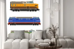 Naklejka: Zestaw ikon lokomotyw kolejowych ilustracji wektorowych pociągu