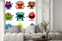 Naklejka: Zestaw kolorowych rysunkowych potworków