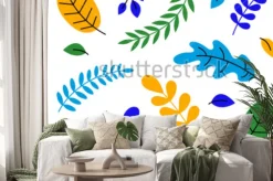 Naklejka: Zestaw kolorowych liści jesienią i jagody. pojedynczo na białym