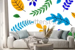 Naklejka: Zestaw kolorowych liści jesienią i jagody. pojedynczo na białym