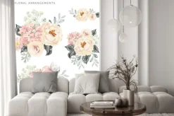 Naklejka: Zestaw kompozycji kwiatowych. jasnoróżowe piwonie i hortensja