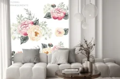 Naklejka: Zestaw kompozycji kwiatowych. różowe bukiet peony z szarego liści.