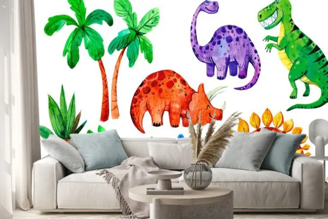 Naklejka: Zestaw kreskówka akwarela dinozaurów. ręcznie rysowane ilustracji.