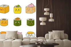 Naklejka: Zestaw sushi i rolkach śmieszne
