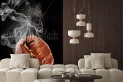 Naklejka: Ziarnko kawy i para na czarnym tle