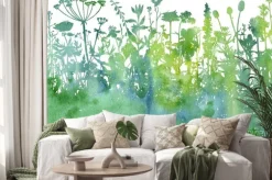 Naklejka: Zielona akwarela z roślinami