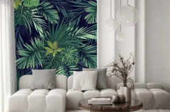 Naklejka: Zielona tropikalna roślinność na ciemnym tle